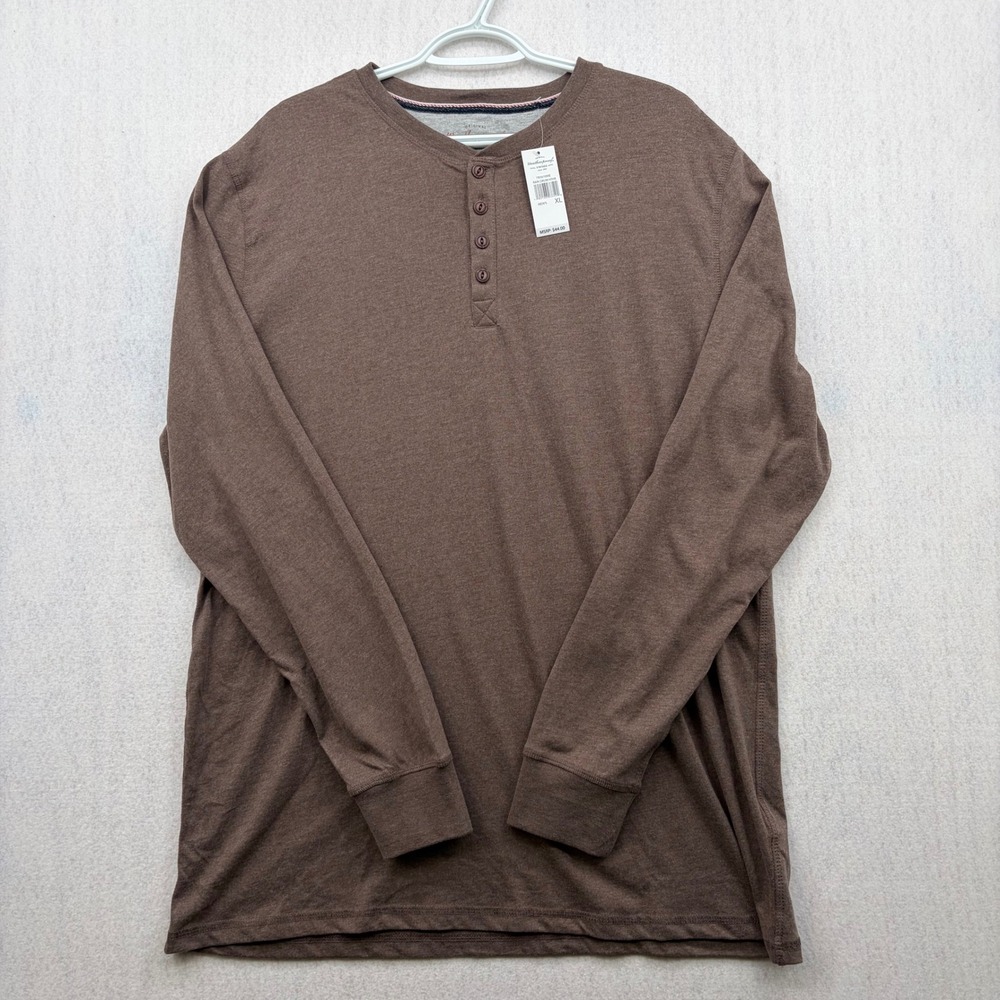 Weatherproof Vintage Mens XL Henley Long Sleeve Shirt Brown Rain Drum F83610ME
